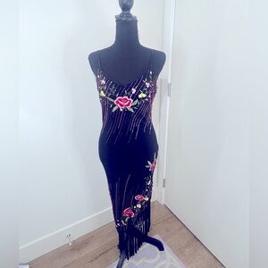 Multi-colored Beaded & Embroidered Asymmetrical Cache Dress, size 8